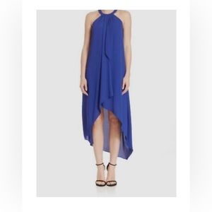 BCBGMAXAZRIA Women's Blue Asymmetric High Low Draped Dress Size X Small